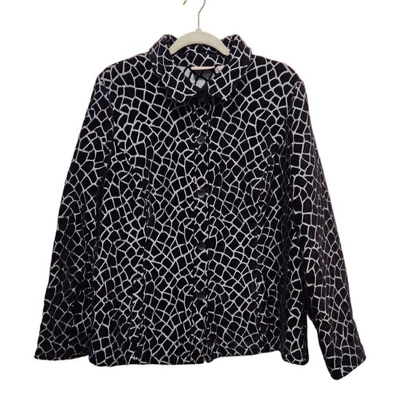 Chico's Black & Silver Burnout Velvet Giraffe Print Button Front Jacket, 3 (XL) - Picture 1 of 7